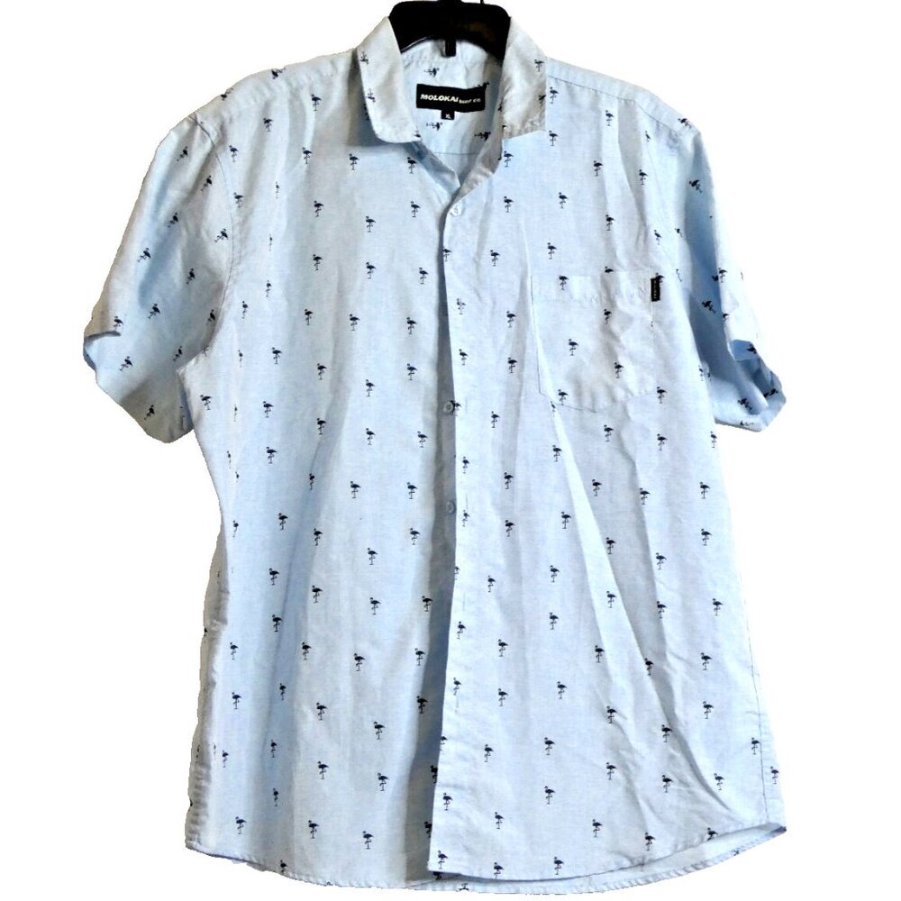 Molokai Surf Co. Men Shirt Size XL Flamingos Hawaiian Cotton Short Sleeve Summer
